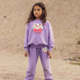Mini Rodini Cat with Bowtie Chenille Sweatshirt Purple