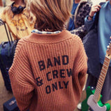 Piupiuchick Knitted Cardigan Brown w/ "Band & Crew Only" Print