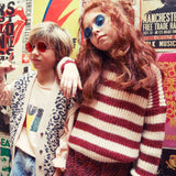 Piupiuchick Knitted Sweater Bordeaux & Light Pink Stripes