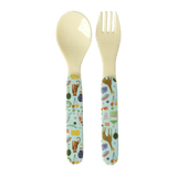 Rice Baby Melamine Spoon and Fork Fun Fair Print Mint