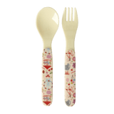 Rice Baby Melamine Spoon and Fork Fun Fair Print Pink