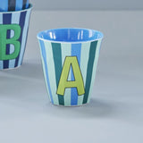 Rice Gestreepte Alfabet Letter Beker Melamine Blauw