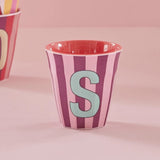 Rice Gestreepte Alfabet Letter Beker Melamine Roze