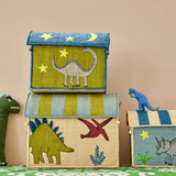 Rice Raffia Basket Dinosaur Small New Print