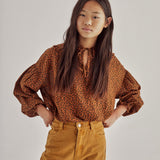 The New Society Frederica Blouse Caramel Leo Print